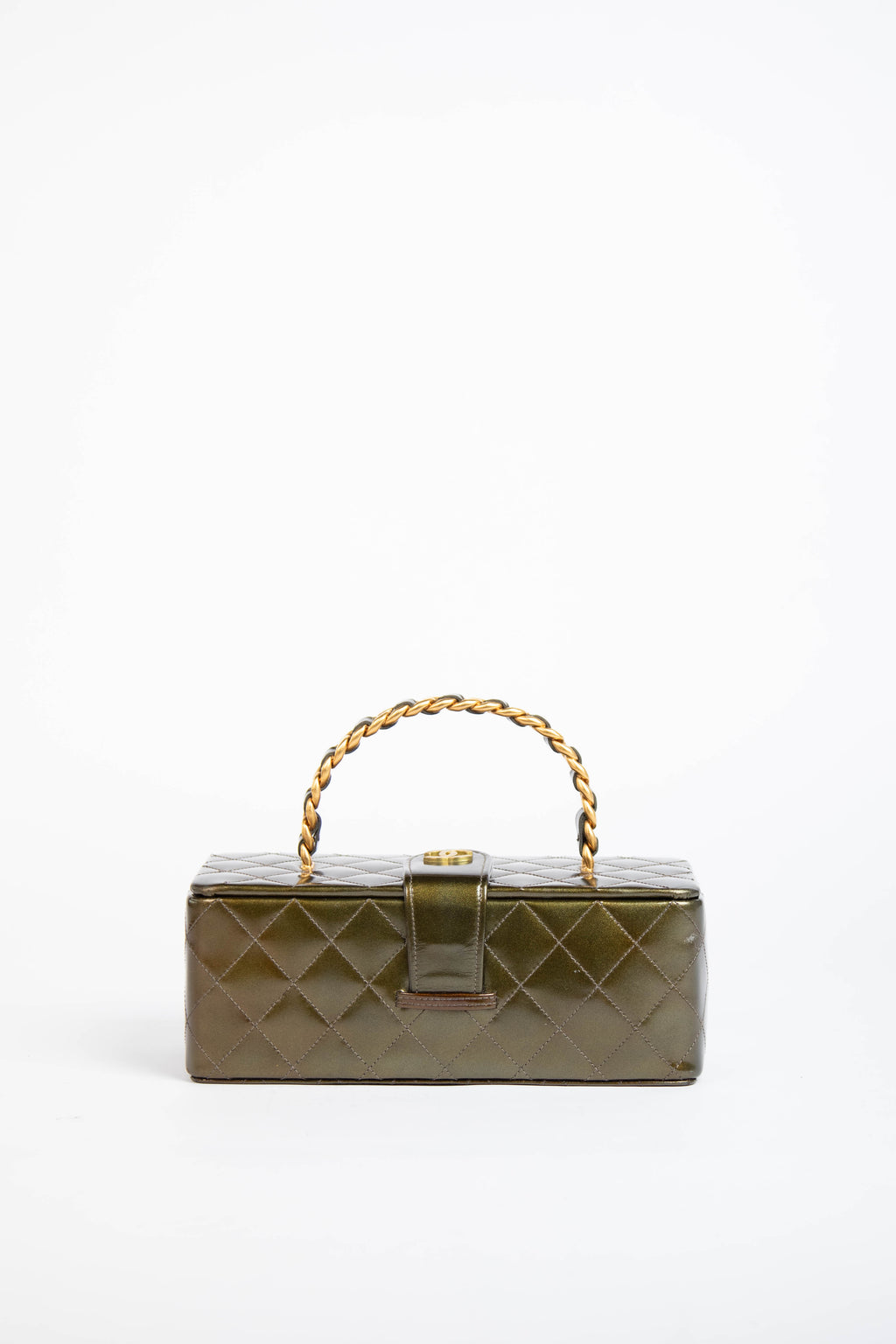 90s Chanel Khaki Small Vanity Top Handle