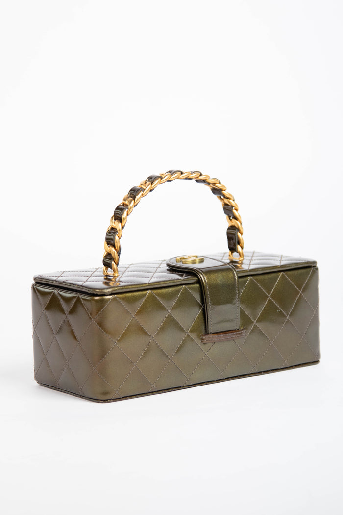 90s Chanel Khaki Small Vanity Top Handle