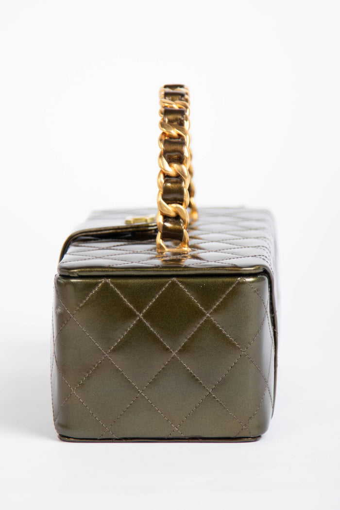 90s Chanel Khaki Small Vanity Top Handle