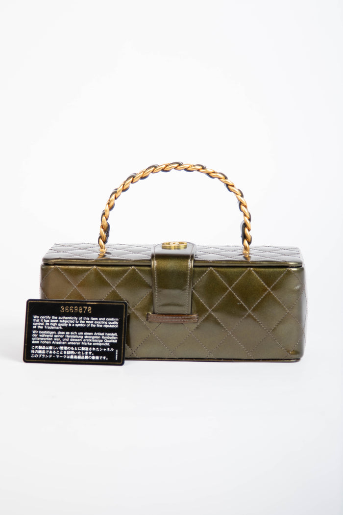 90s Chanel Khaki Small Vanity Top Handle