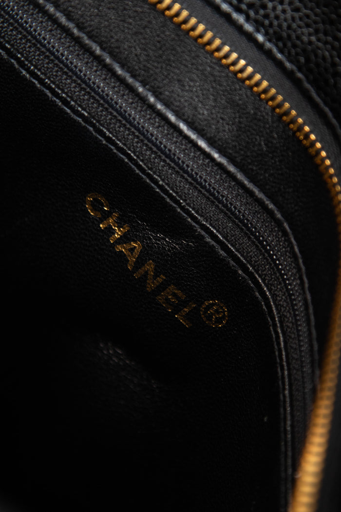 90s Chanel Black Caviar Gold Medallion Tote Bag