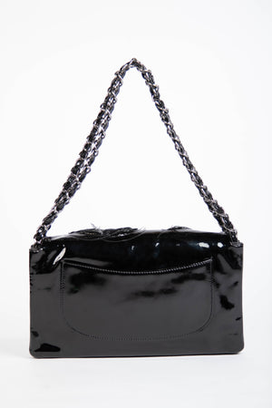 2010s Chanel Black Patent Leather Camellia Flap Bag
