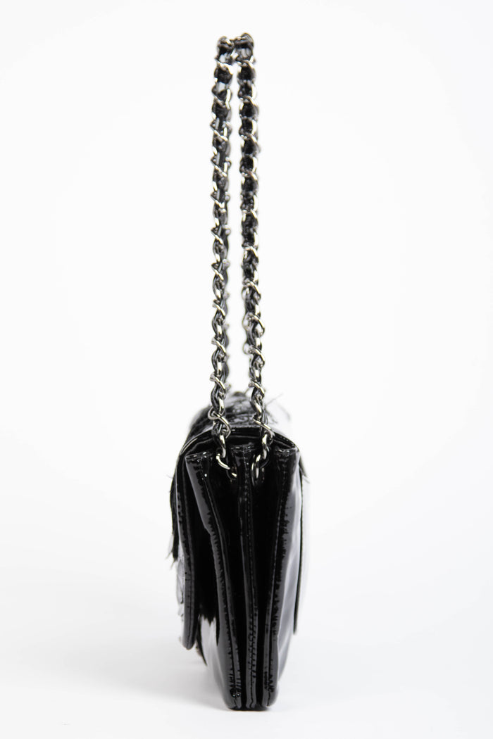 2010s Chanel Black Patent Leather Camellia Flap Bag