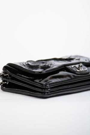 2010s Chanel Black Patent Leather Camellia Flap Bag