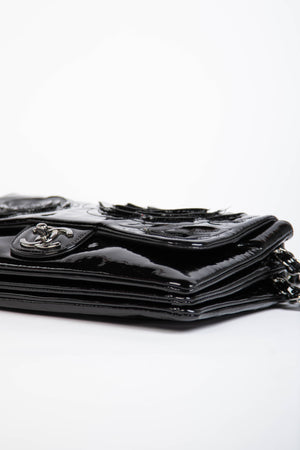 2010s Chanel Black Patent Leather Camellia Flap Bag
