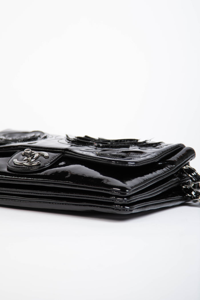 2010s Chanel Black Patent Leather Camellia Flap Bag