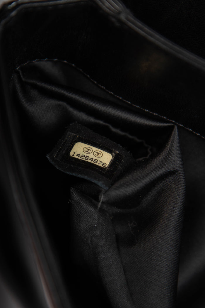 2010s Chanel Black Patent Leather Camellia Flap Bag