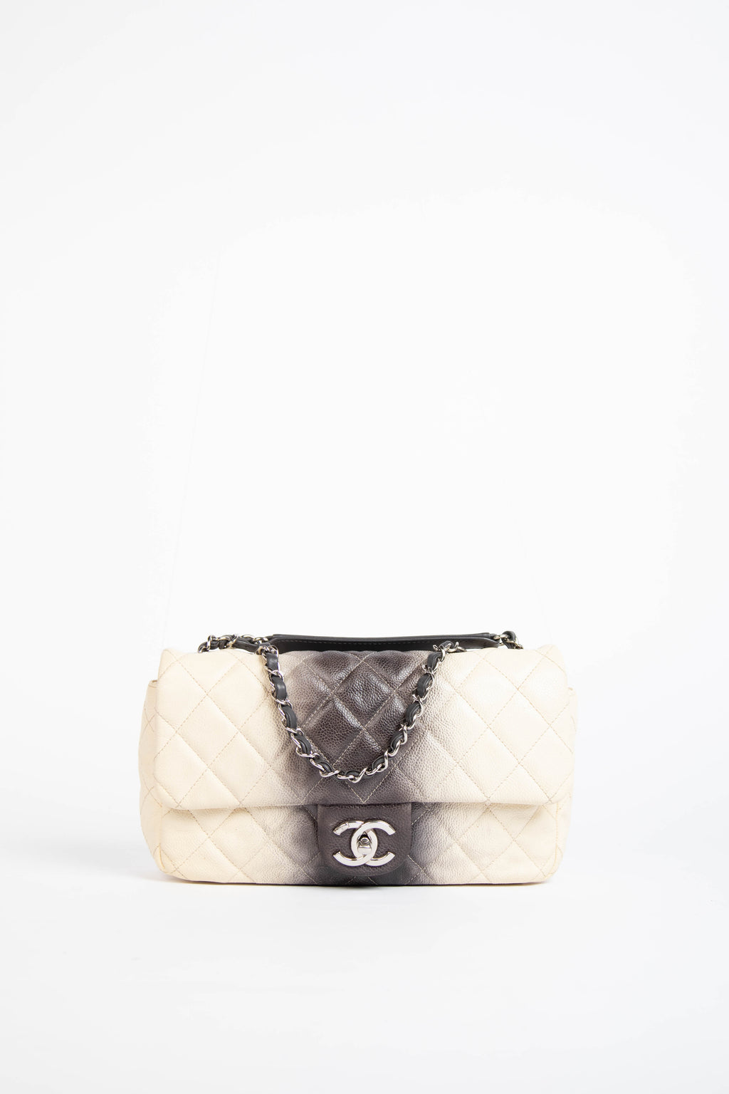 2010s Chanel Caviar Leather Grey Gradient Medium Single Flap Bag