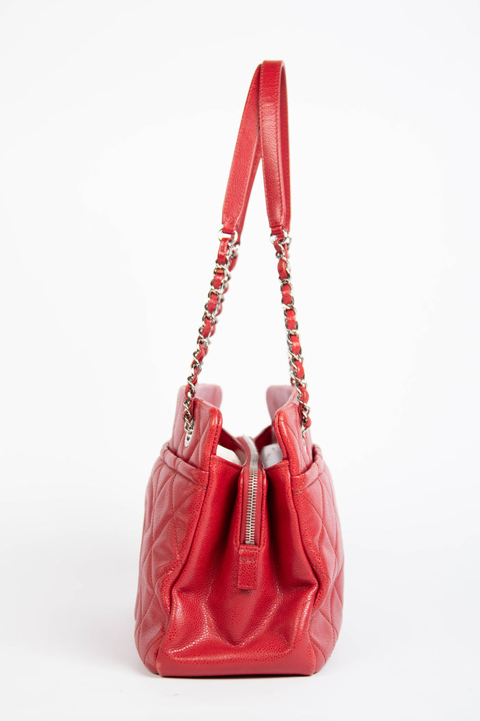 2010s Chanel Red Caviar Leather Timeless CC Shopper Tote Bag