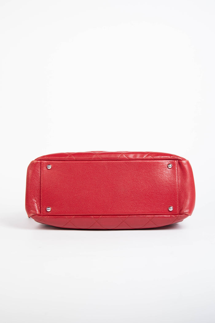 2010s Chanel Red Caviar Leather Timeless CC Shopper Tote Bag