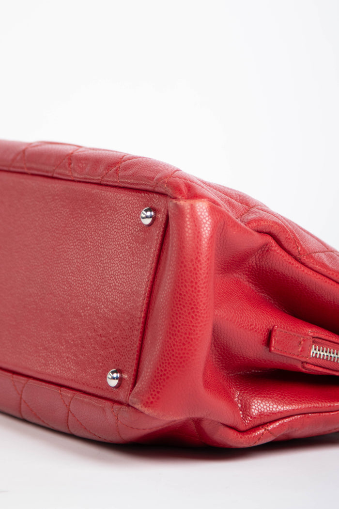 2010s Chanel Red Caviar Leather Timeless CC Shopper Tote Bag