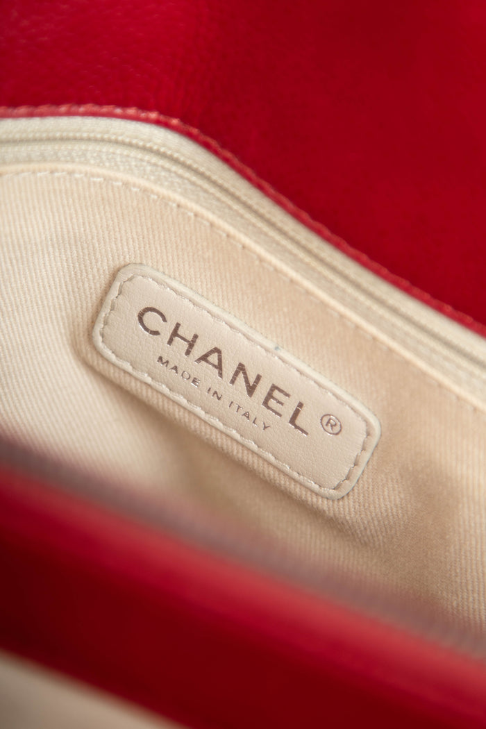 2010s Chanel Red Caviar Leather Timeless CC Shopper Tote Bag