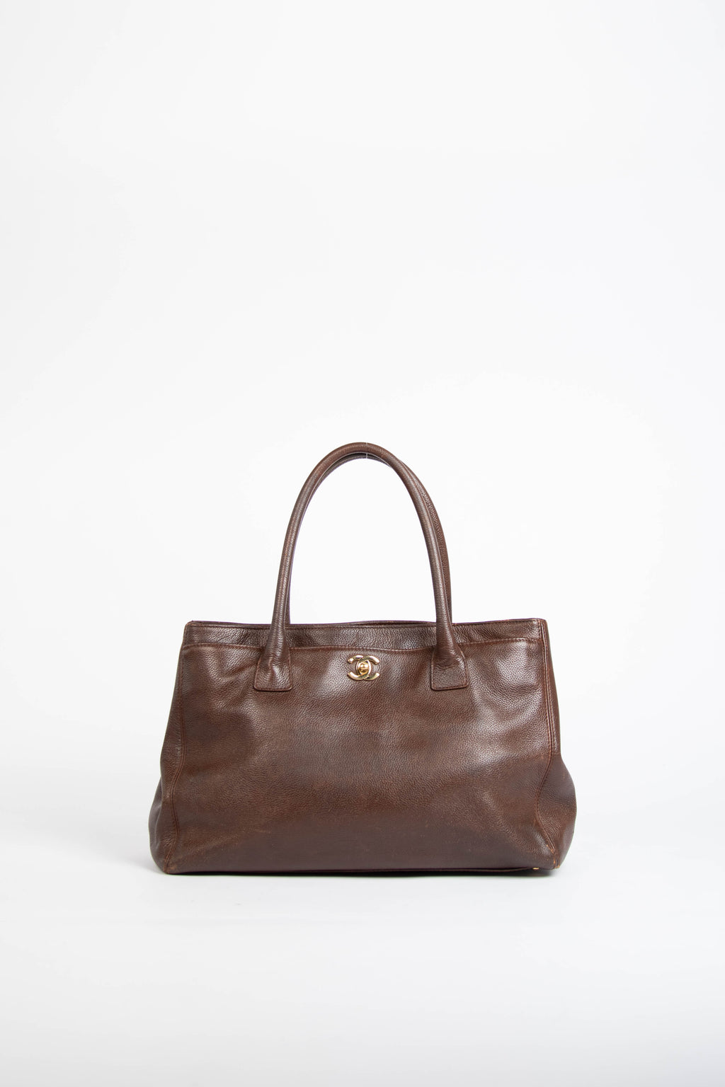 Vintage Chanel Brown Caviar Leather Executive Shopper Tote Bag