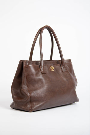 Vintage Chanel Brown Caviar Leather Executive Shopper Tote Bag