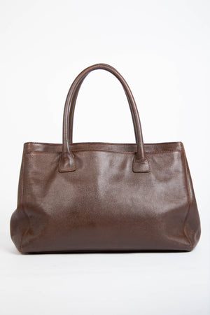 Vintage Chanel Brown Caviar Leather Executive Shopper Tote Bag