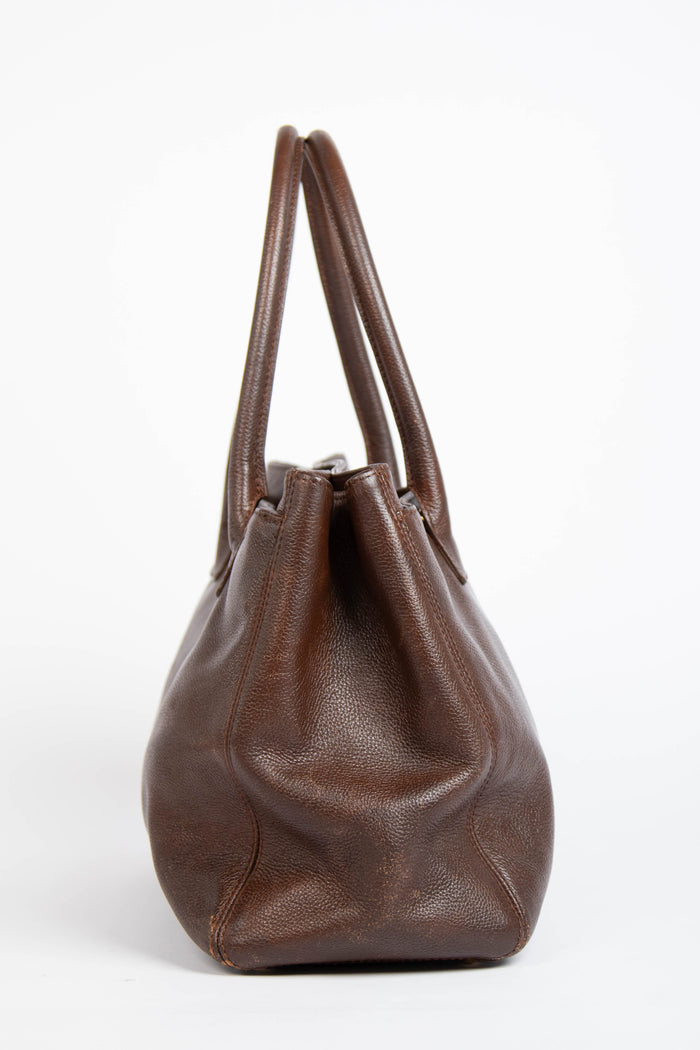 Vintage Chanel Brown Caviar Leather Executive Shopper Tote Bag