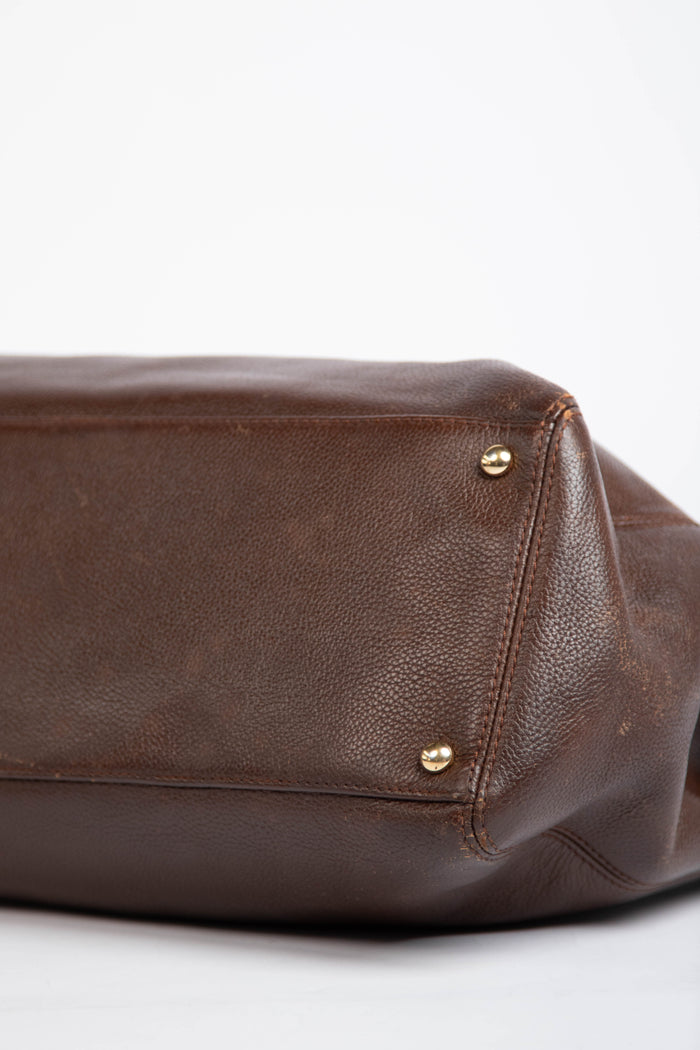 Vintage Chanel Brown Caviar Leather Executive Shopper Tote Bag