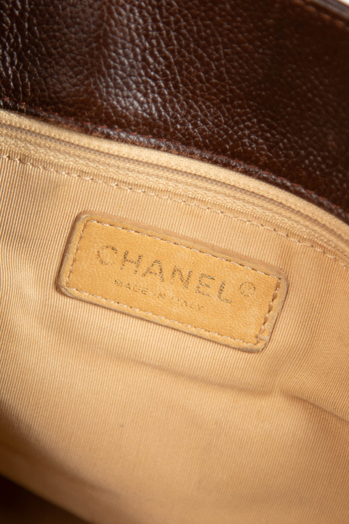 Vintage Chanel Brown Caviar Leather Executive Shopper Tote Bag