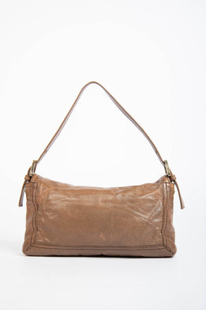 Vintage Fendi Brown Leather Fringe Baguette Shoulder Bag