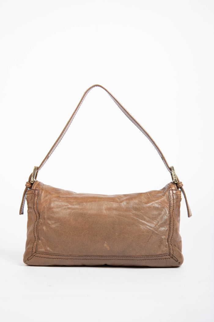 Vintage Fendi Brown Leather Fringe Baguette Shoulder Bag
