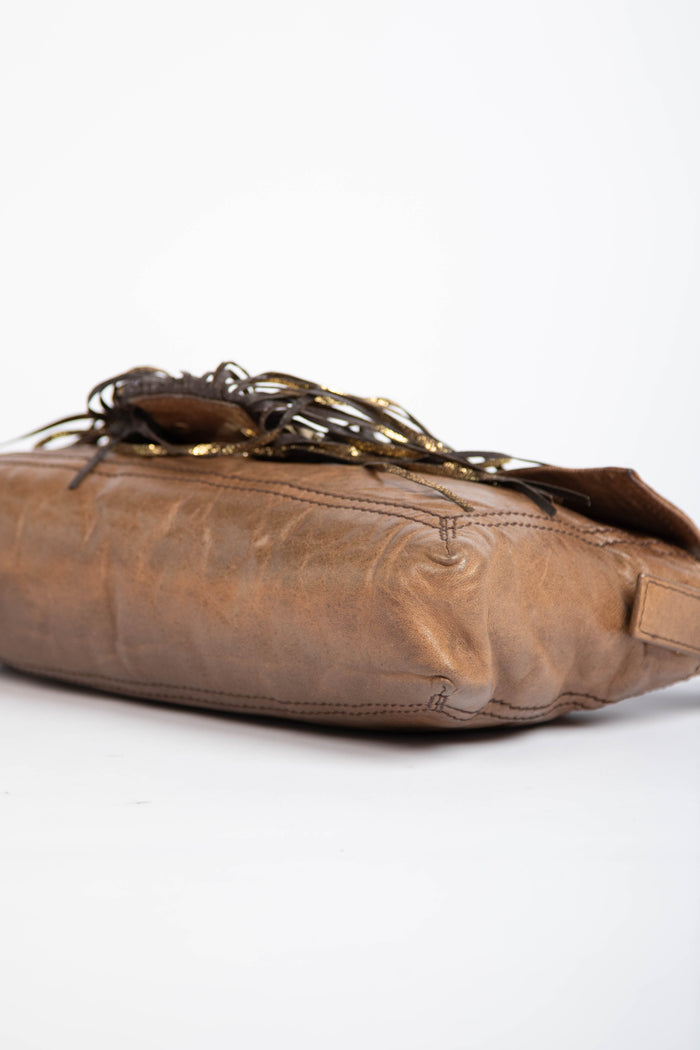 Vintage Fendi Brown Leather Fringe Baguette Shoulder Bag