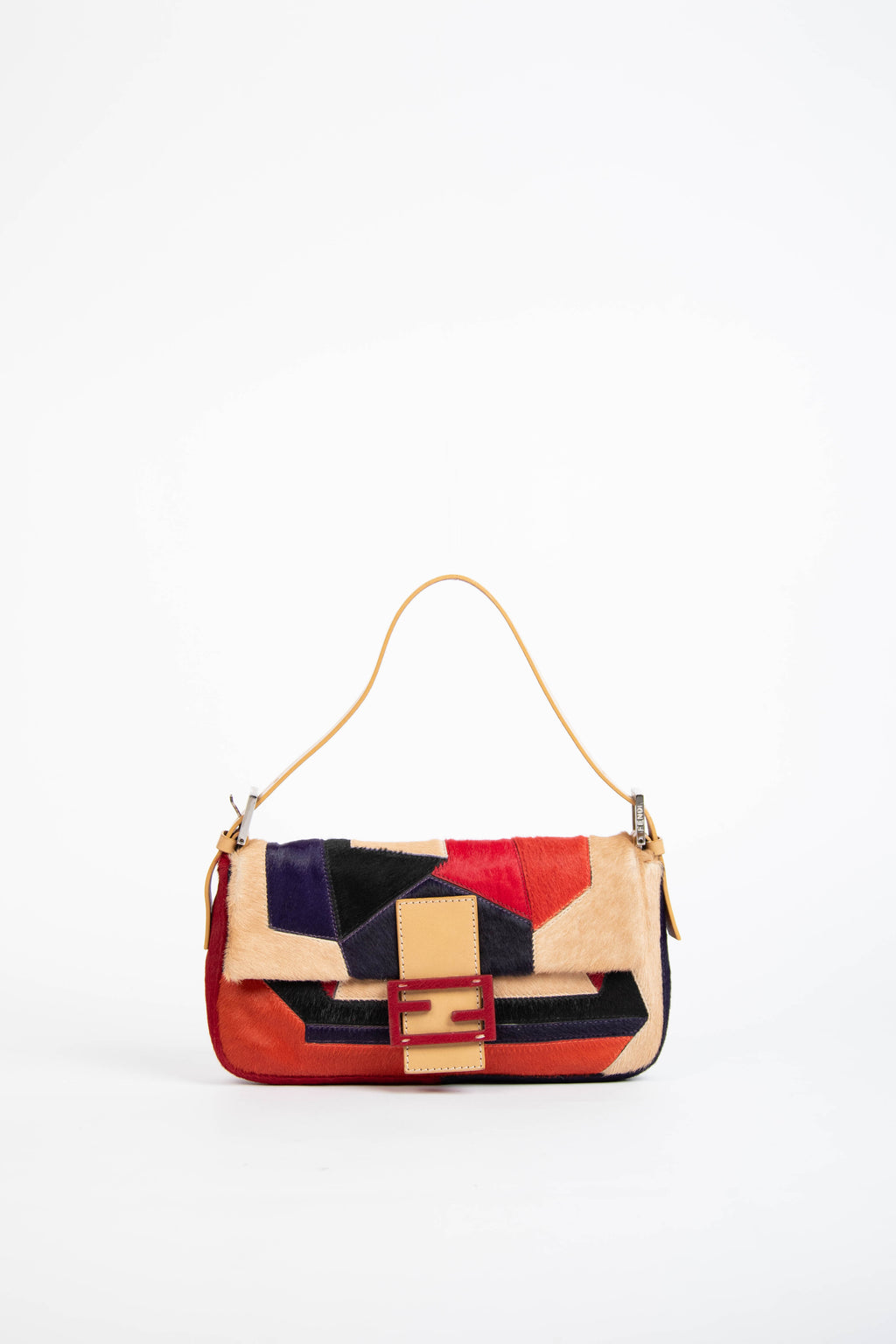 Vintage Fendi Pony Hair Patchwork Baguette Shoulder Bag