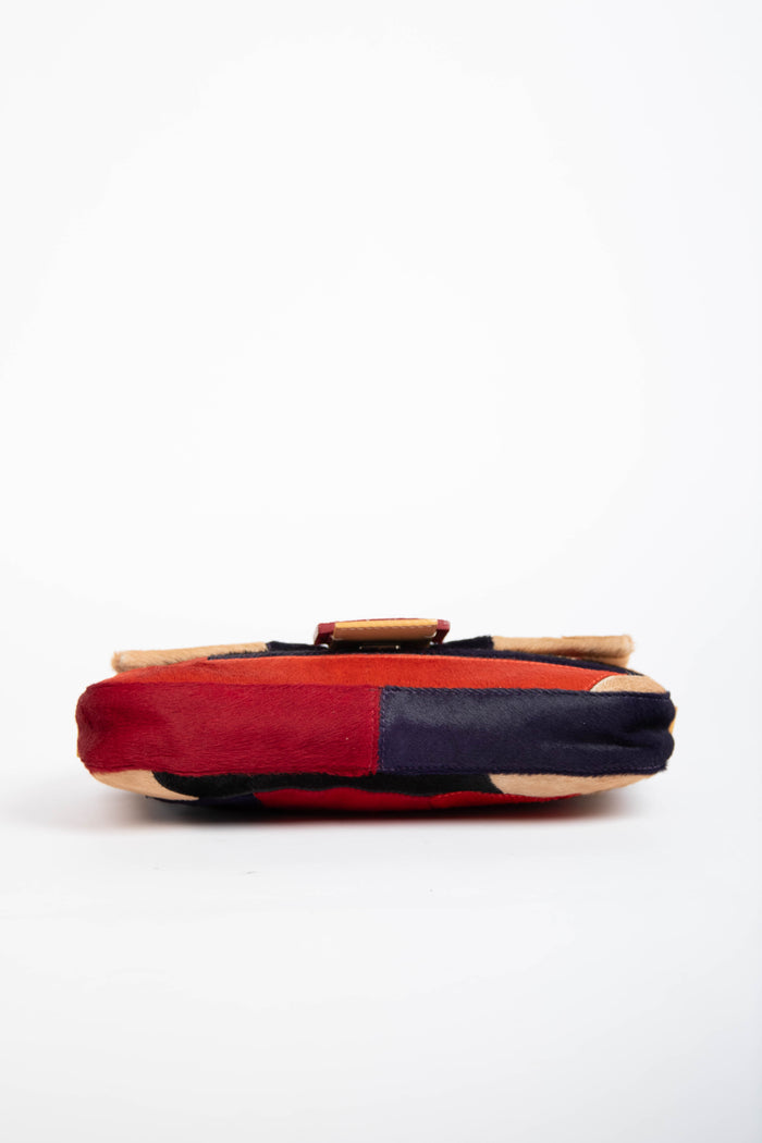 Vintage Fendi Pony Hair Patchwork Baguette Shoulder Bag