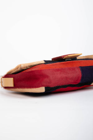Vintage Fendi Pony Hair Patchwork Baguette Shoulder Bag