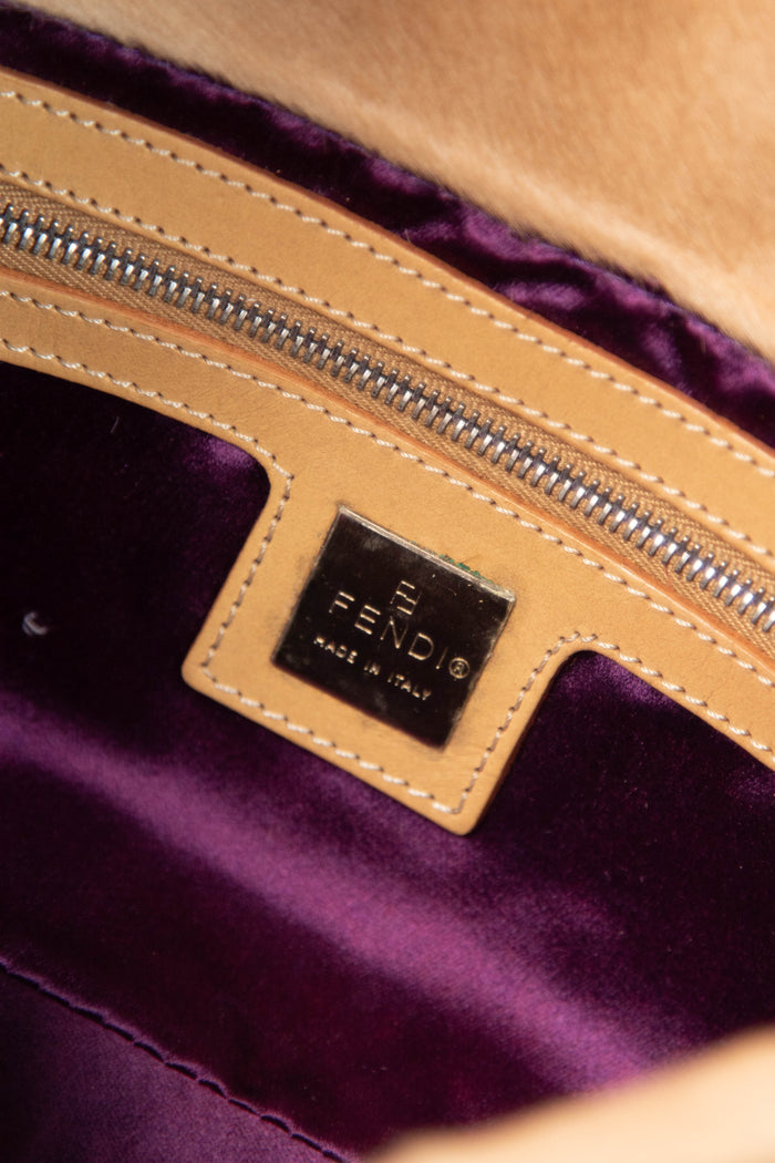 Vintage Fendi Pony Hair Patchwork Baguette Shoulder Bag