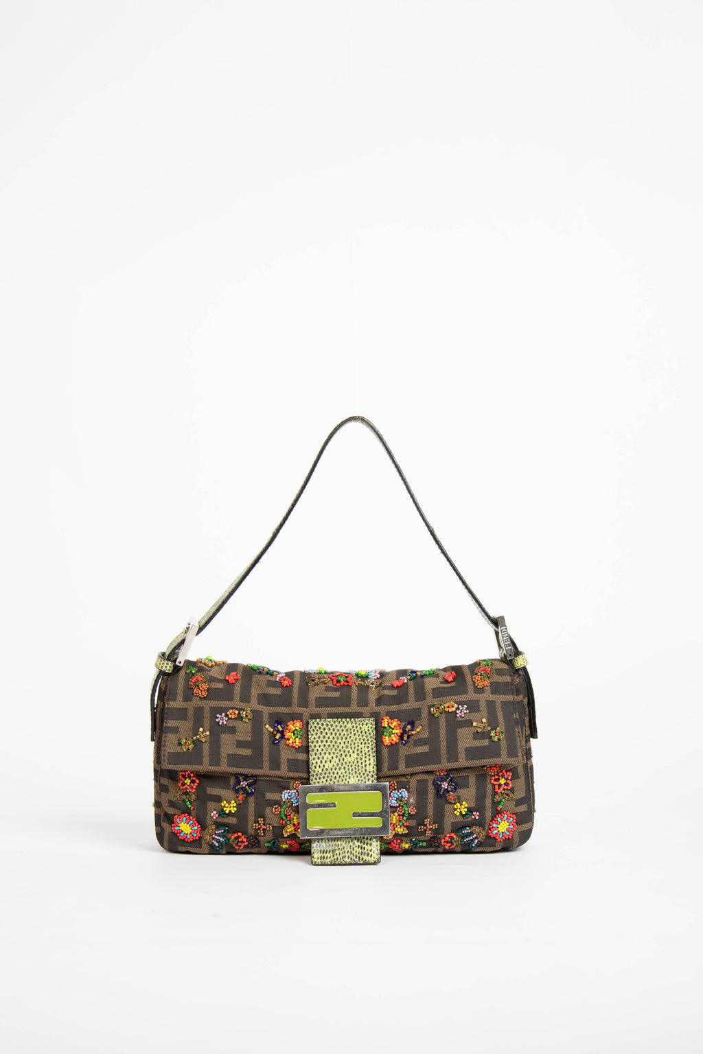 RARE Fendi Zucca Beaded Baguette Shoulder Bag
