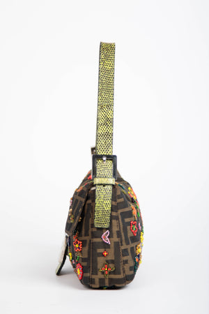 RARE Fendi Zucca Beaded Baguette Shoulder Bag
