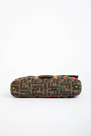 RARE Fendi Zucca Beaded Baguette Shoulder Bag