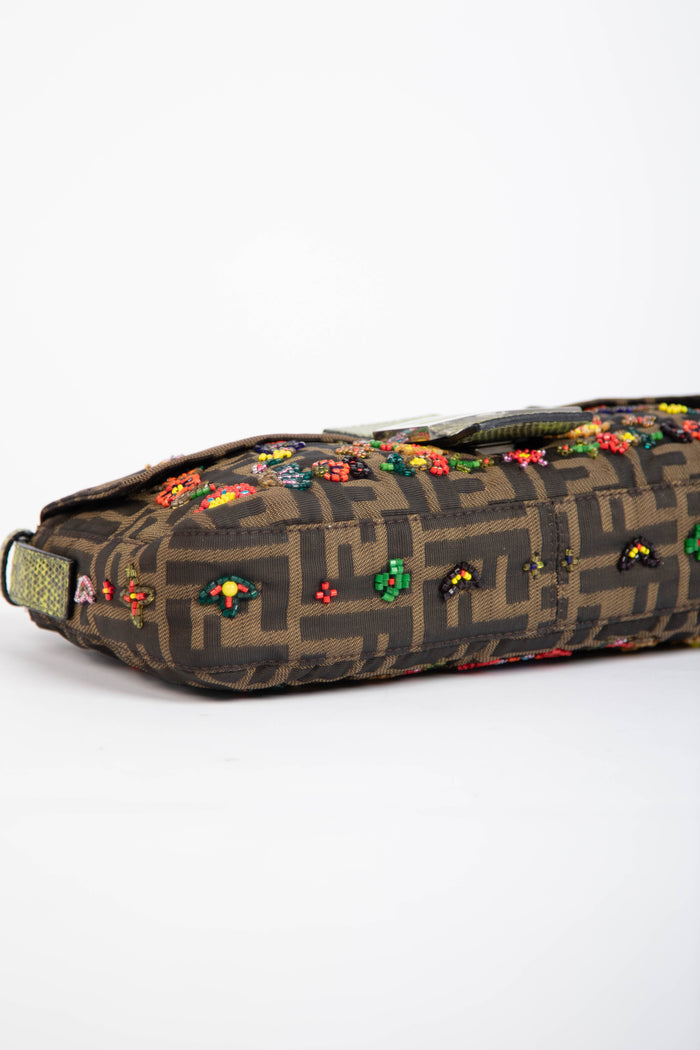 RARE Fendi Zucca Beaded Baguette Shoulder Bag