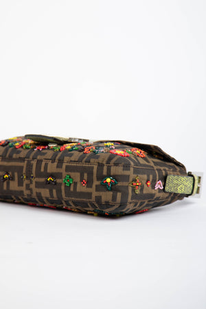 RARE Fendi Zucca Beaded Baguette Shoulder Bag