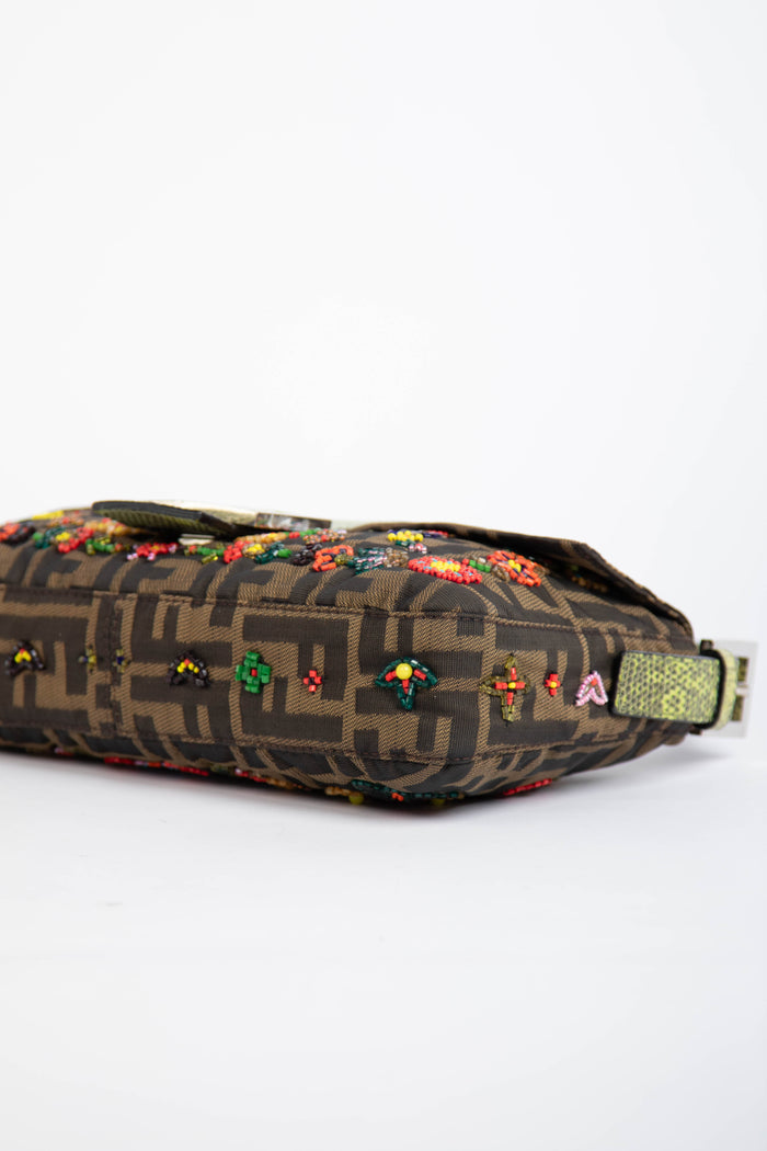 RARE Fendi Zucca Beaded Baguette Shoulder Bag