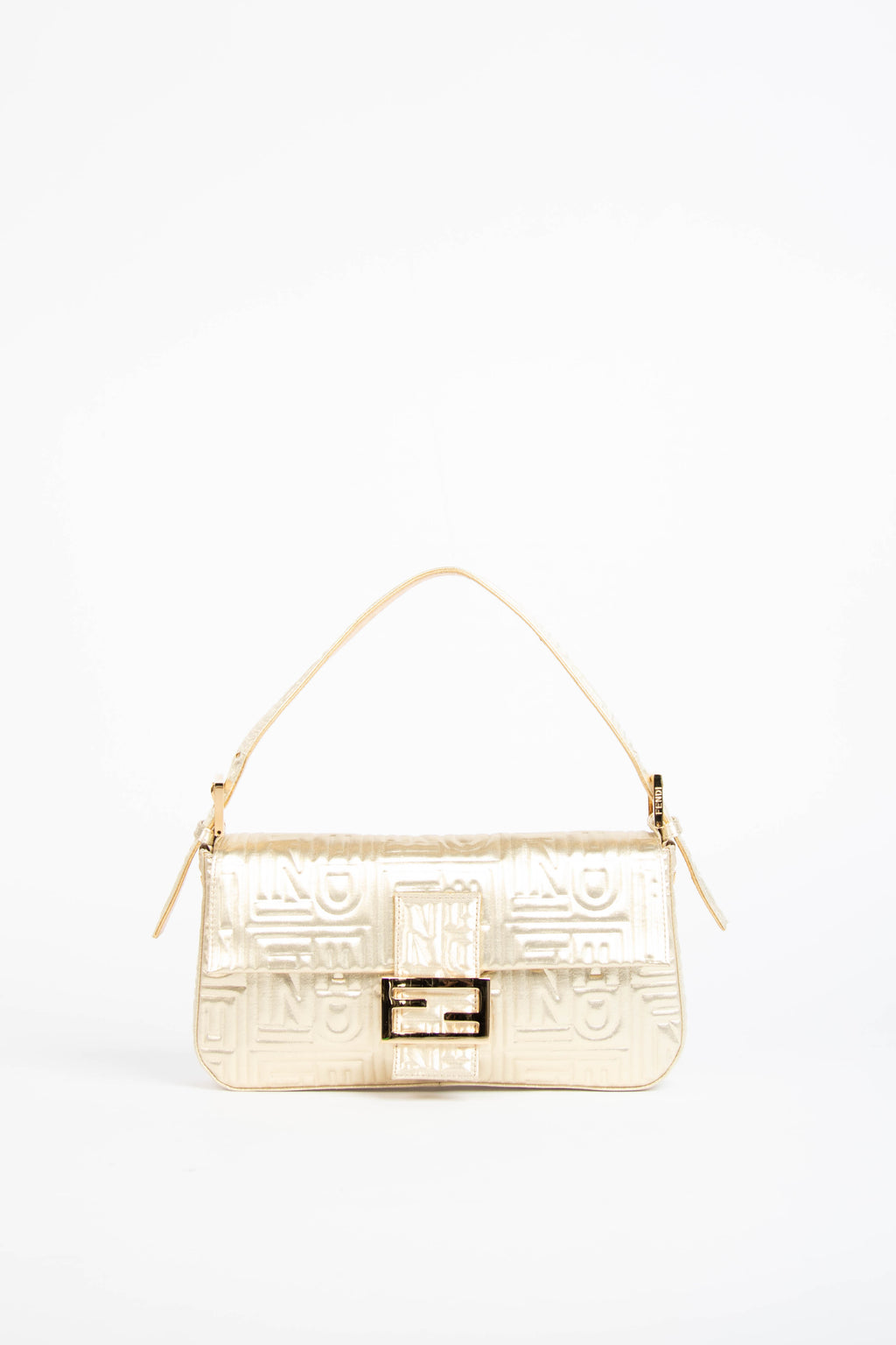 RARE Fendi Champagne Embossed Baguette Shoulder Bag