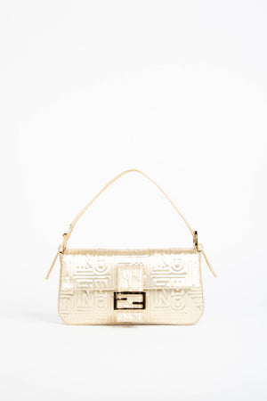 RARE Fendi Champagne Embossed Baguette Shoulder Bag