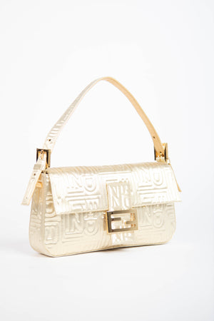 RARE Fendi Champagne Embossed Baguette Shoulder Bag