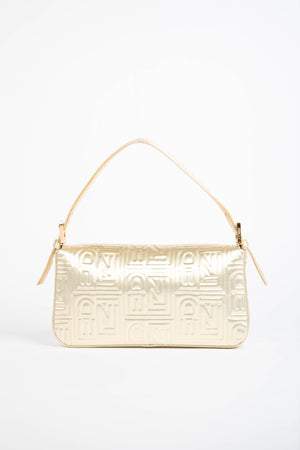 RARE Fendi Champagne Embossed Baguette Shoulder Bag