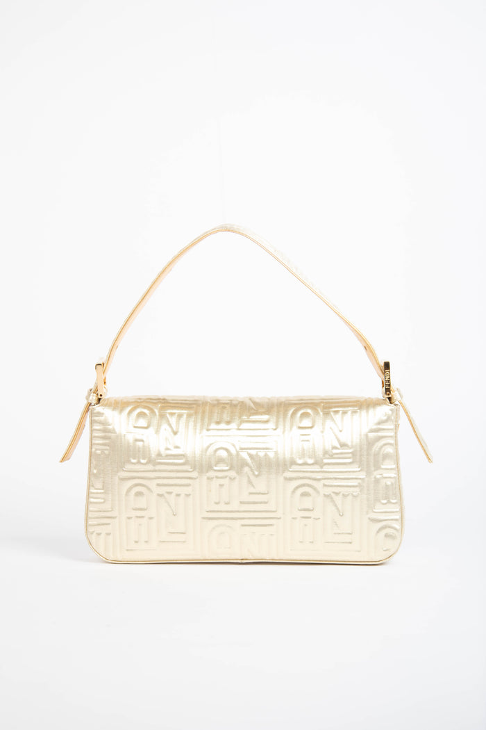 RARE Fendi Champagne Embossed Baguette Shoulder Bag