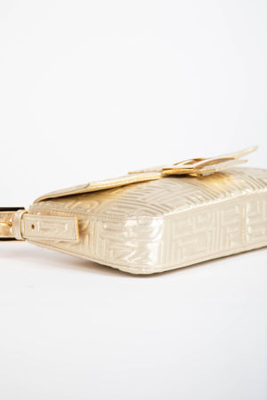 RARE Fendi Champagne Embossed Baguette Shoulder Bag