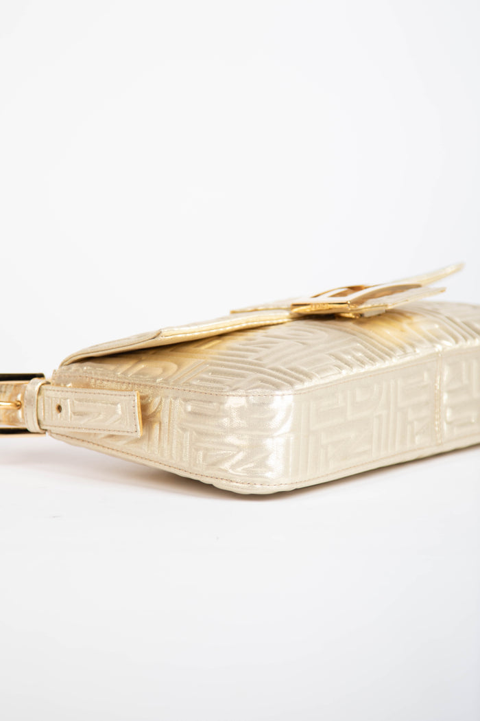 RARE Fendi Champagne Embossed Baguette Shoulder Bag