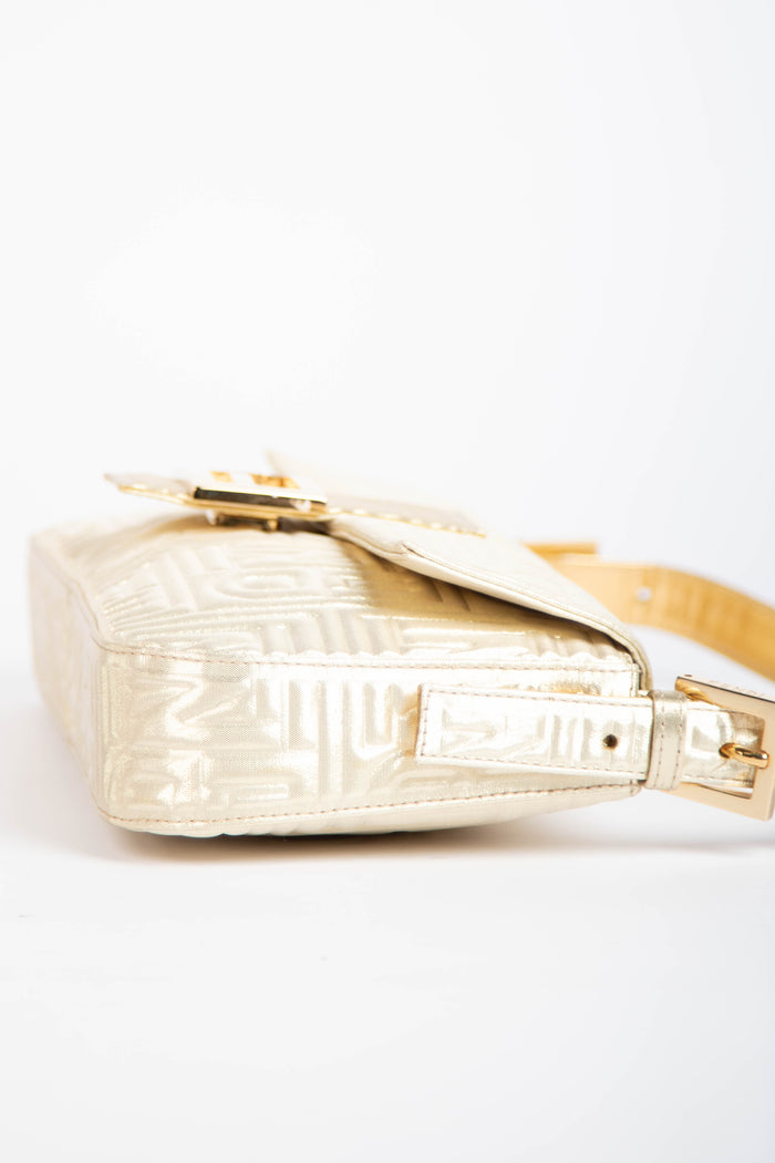 RARE Fendi Champagne Embossed Baguette Shoulder Bag