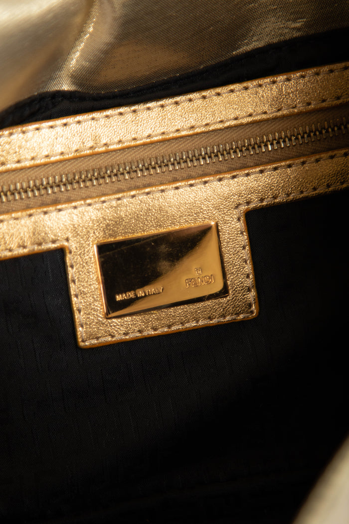 RARE Fendi Champagne Embossed Baguette Shoulder Bag