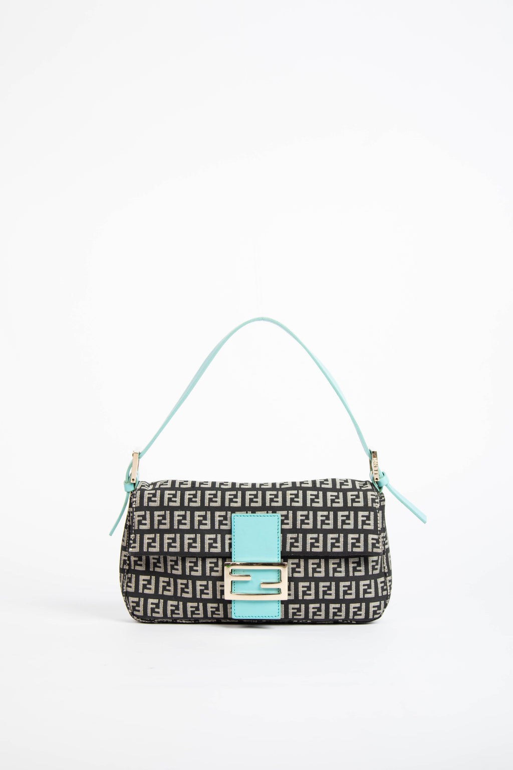 Vintage Fendi Black Zucchino Baguette Shoulder Bag