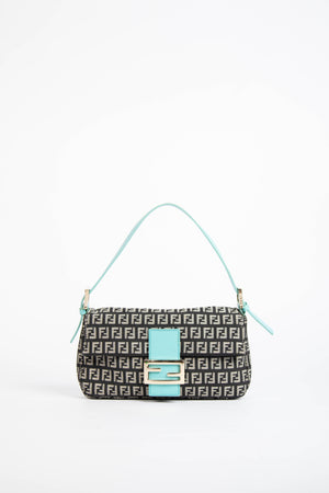 Vintage Fendi Black Zucchino Baguette Shoulder Bag