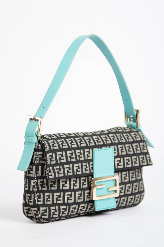 Vintage Fendi Black Zucchino Baguette Shoulder Bag