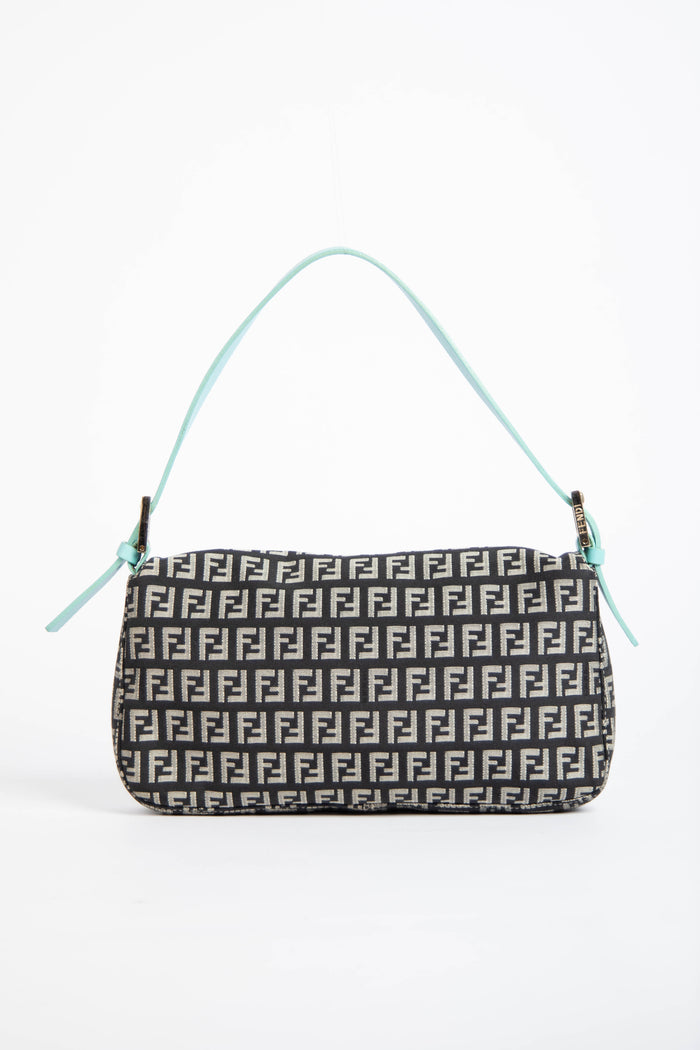Vintage Fendi Black Zucchino Baguette Shoulder Bag