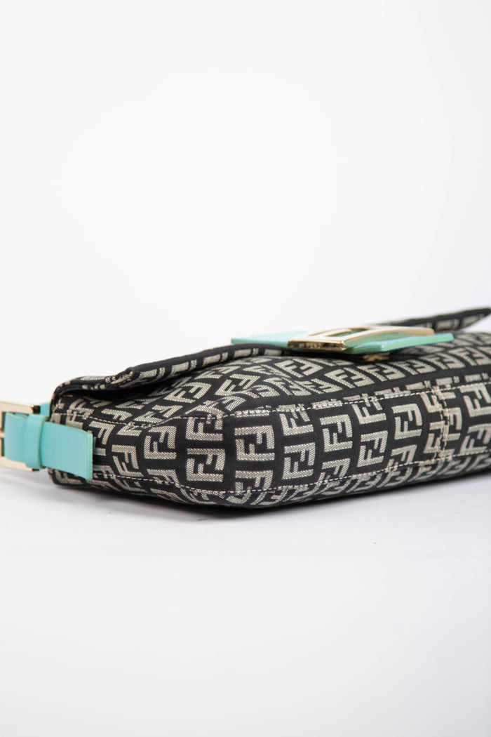 Vintage Fendi Black Zucchino Baguette Shoulder Bag