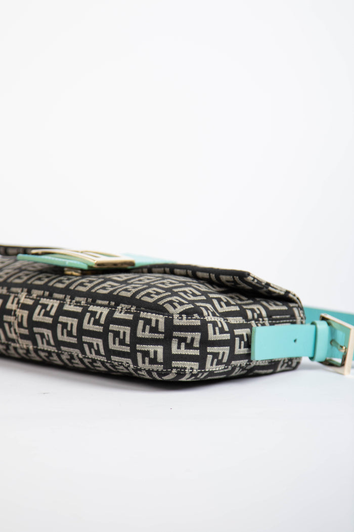 Vintage Fendi Black Zucchino Baguette Shoulder Bag